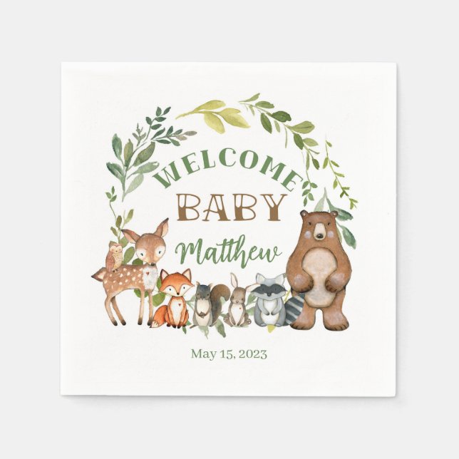 Woodland Themed Paper Party Napkins (Front)