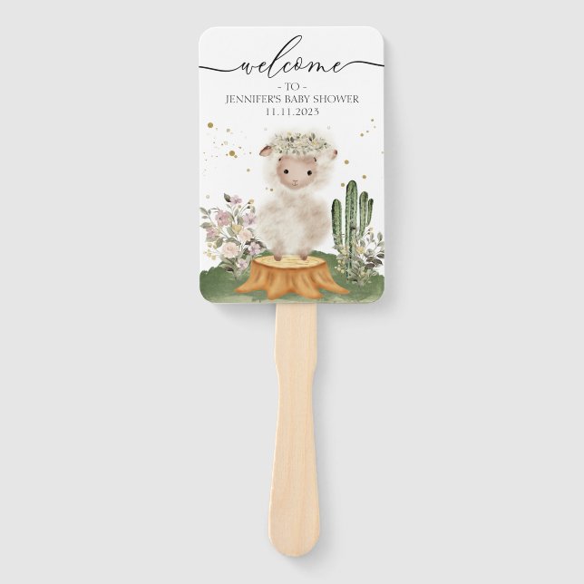 Woodland Themed Sheep Welcome to Baby Shower Hand Fan (Front)