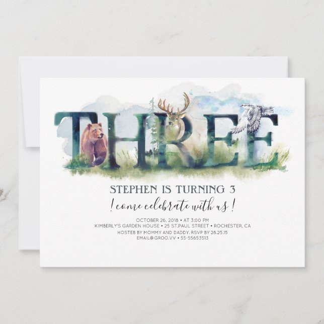 Woodland Three - 3rd Birthday Invitation (Front)