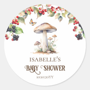 Woodland Toadstool & Mushroom Fall Baby Shower  Classic Round Sticker