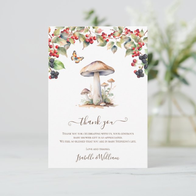 Woodland Toadstool & Mushroom Fall Baby Shower  Thank You Card (Standing Front)
