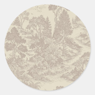 Woodland Toile Forest Animals Vintage Botanical Classic Round Sticker