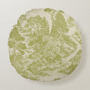 Woodland Toile Forest Animals Vintage Botanical Round Cushion