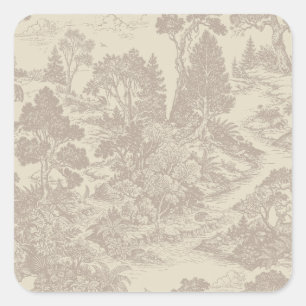 Woodland Toile Forest Animals Vintage Botanical Square Sticker