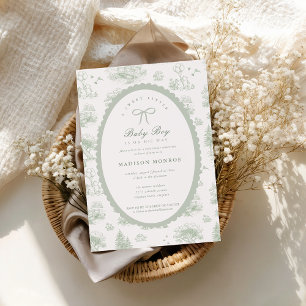 Woodland Toile Storybook Bow Baby Shower  Invitation