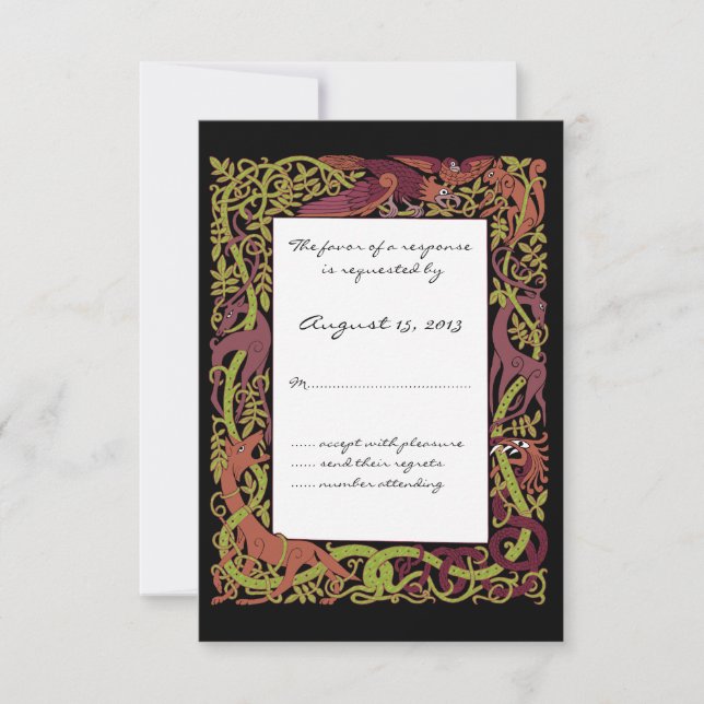 Woodland Tones Celtic Animals Design Wedding RSVP (Front)