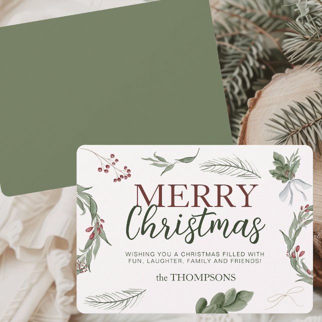 Woodland Traditional Rustic Watercolor Christmas Holiday Card (Creator Uploaded)