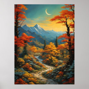 woodland trail forest outdoors nature moon poster