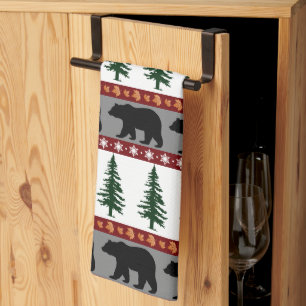 Woodland Trails Bear and pine trees- Cabin Life  Tea Towel
