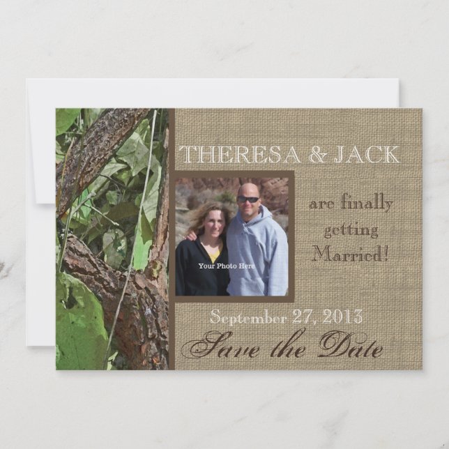 Woodland Tree and Burlap Save the Date (Front)