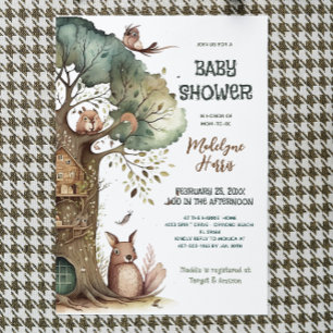 Woodland Tree Animals Gender Neutral Baby Shower  Invitation