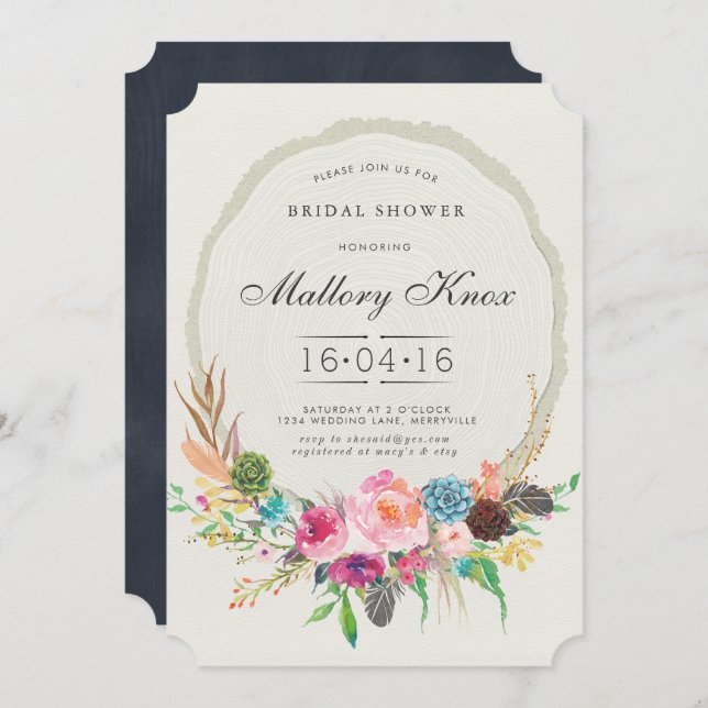 Woodland Tree Ring Bridal Shower Invitation (Front/Back)