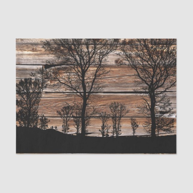 Woodland Tree Silhouette On Barn Board Tissue Paper (Front)