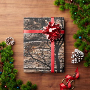 Woodland Tree Silhouette On Barn Board Wrapping Paper