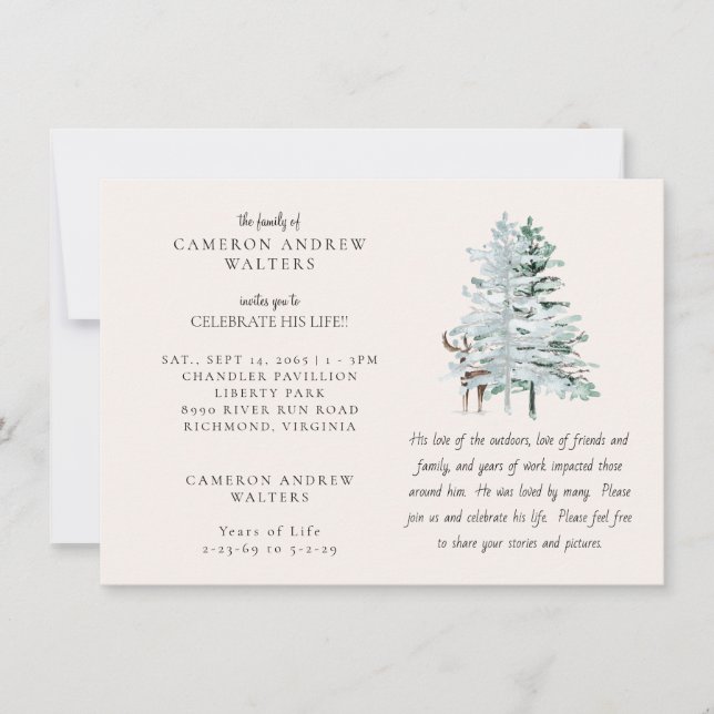 Woodland Trees Celebration of LIfe Invitation (Front)