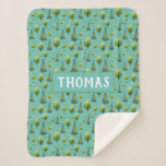 Woodland Trees Personalised Name Sherpa Blanket<br><div class="desc">Watercolor woodland trees design on a mint colour background. This cute woodland blanket is easily personalised with the text of your choice.</div>