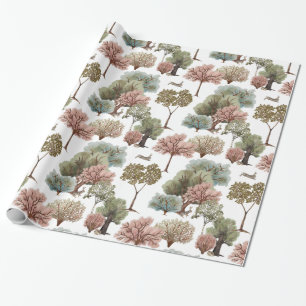 Woodland Trees Rabbits Wrapping Paper