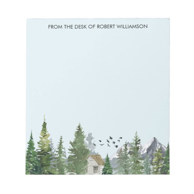 Woodland Trees Watercolor Nature Forest Mountains Notepad (Front)