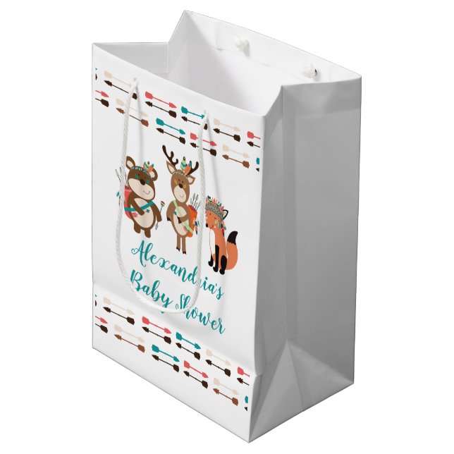 Woodland Tribal Animals Baby Shower Gift Bag (Front Angled)