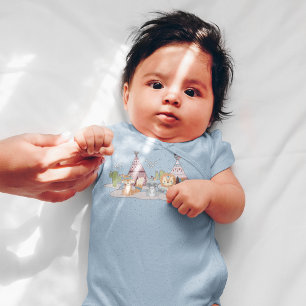 Woodland Tribal Native Americans Seamless Pattern  Baby Bodysuit