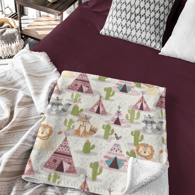 Woodland Tribal Native Americans Seamless Pattern Fleece Blanket (Woodland Tribal Native Americans Seamless Pattern Fleece Blanket)