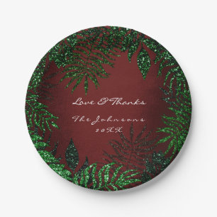 Woodland Tropical Burgundy pCali Green Thank You Paper Plate