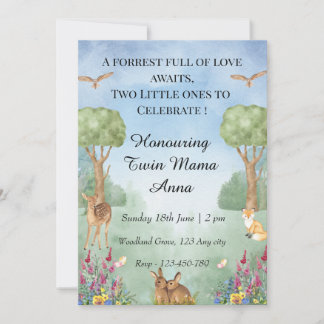 Woodland Twin Baby Shower Invitation