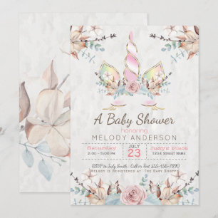 Woodland Unicorn Baby Shower Pink Invitation