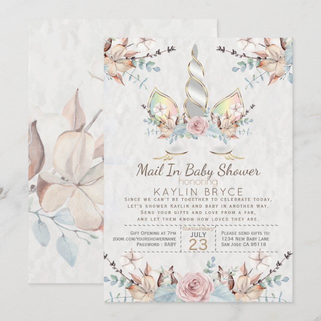 Woodland Unicorn Virtual Baby Shower Kaylin2 Invitation (Front/Back)