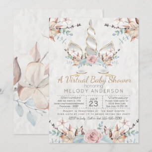Woodland Unicorn Virtual Baby Shower Silver Invitation