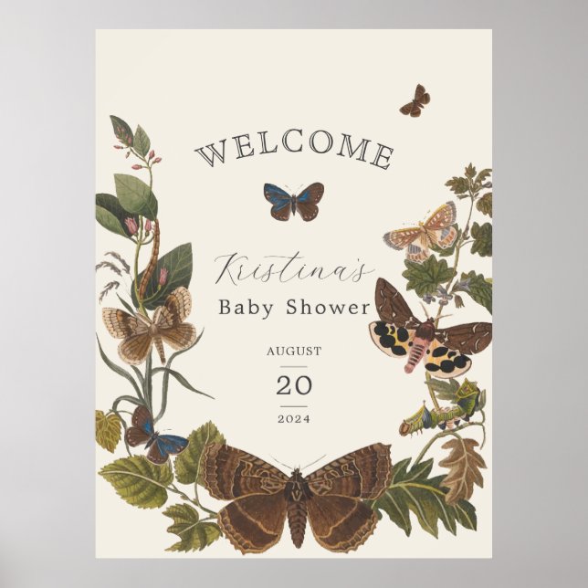 Woodland Vintage Botanical Baby Shower Welcome Poster (Front)
