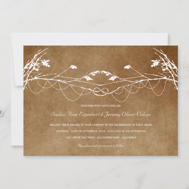 Woodland Vintage Knotted Love Tree Nature Wedding Invitation (Front)