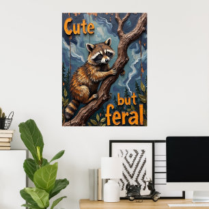 Woodland Watcher: Raccoon on a Limb Poster