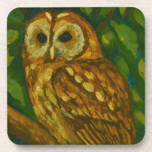 Woodland Watcher – Realistic Owl Art Coaster
