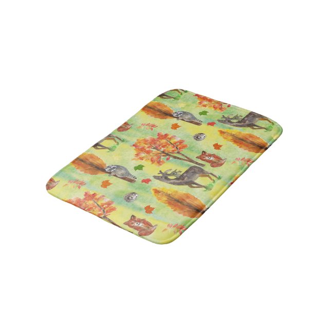 Woodland Watercolor animals Bath Mat (Angled)