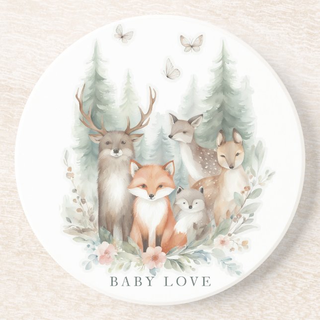 Woodland Watercolor Animals Coaster (Front)