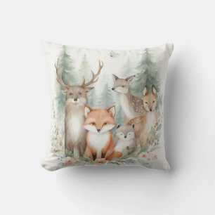 Woodland Watercolor Animals Cushion