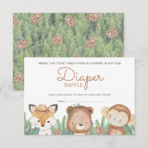 Woodland Watercolor Animals Diaper Raffle Ticket