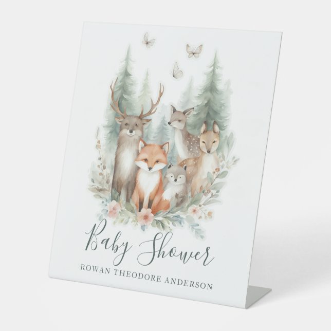 Woodland Watercolor Animals Pedestal Sign (Front)