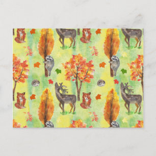 Woodland Watercolor animals Postcard