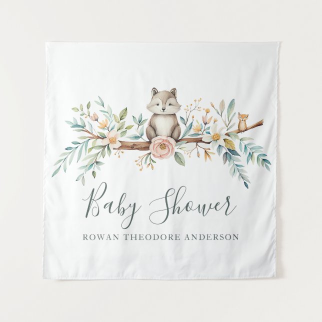 Woodland Watercolor Animals Tapestry (Front)