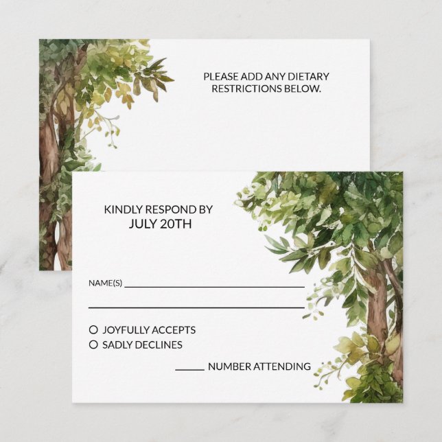 Woodland Watercolor Backyard Garden Wedding RSVP Card (Front/Back)