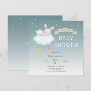 Woodland Watercolor Bunny Starry Baby Shower Invitation