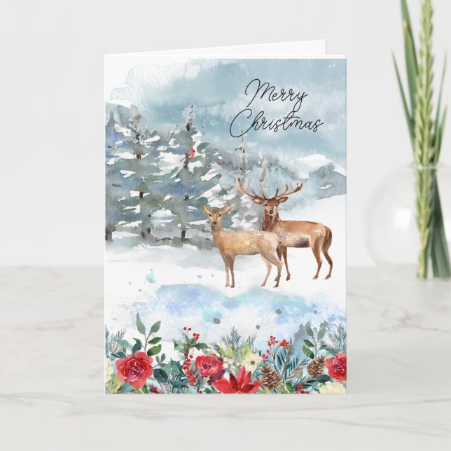 Woodland Watercolor Christmas Card (Front)