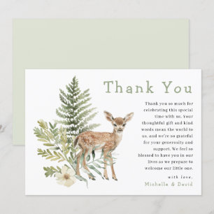Woodland Watercolor Deer Baby Shower Thank You Card