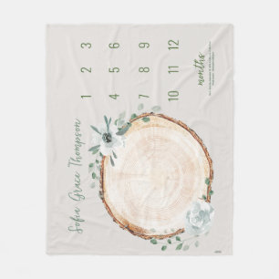 Woodland Watercolor Floral Monthly milestone Fleece Blanket