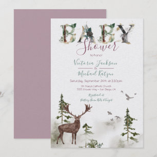 Woodland Watercolor Forest Baby Shower Invitation