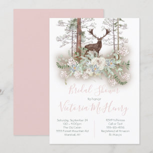 Woodland Watercolor Forest Deer Bridal Shower Invitation