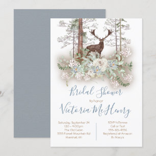 Woodland Watercolor Forest Deer Bridal Shower Invitation