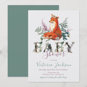 Woodland Watercolor Forest fox Baby Shower Invitation